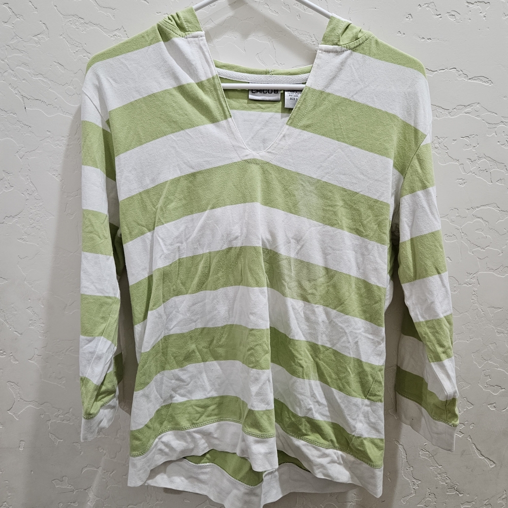 Chico's Green and White Striped Hoodie